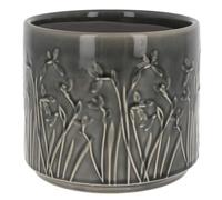 Shudehill Giftware Deco Glaze Planter Pot - Petal Leaf Floral Garden Design With Neutral Earth Tone Colours - Blue, Green, Beige, Grey, Brown (Meadow)