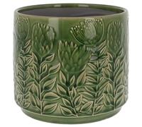 Shudehill Giftware Deco Glaze Planter Pot - Petal Leaf Floral Garden Design With Neutral Earth Tone Colours - Blue, Green, Beige, Grey, Brown (Artichoke)