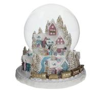Shudehill Giftware Deluxe Christmas Snowglobe - Xmas Village, Train & Santa Sleigh Themed (Train Pastel)