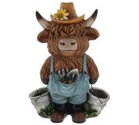 Shudehill Giftware Dungaree Coo Garden Ornament - Huge Highland Cow Figurine - Rustic Outdoor Decoration - Extra Large