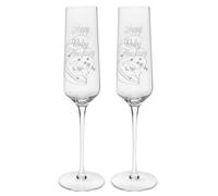 Shudehill Giftware East West Rush Celebration Wedding Anniversary Champagne Glass Flutes - Silver, Ruby, Gold or Diamond with Minimal Design (Ruby Anniversary)