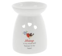 Shudehill Giftware Forget Me Not Robin Themed White Oil Burner - Robins Appear When Loves Ones Are Near & Always In My Mind And Forever In My Heart Quotes Gift Ideas (In My Heart)