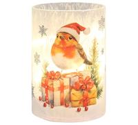 Shudehill Giftware Frosty Christmas LED Robin Tube Large Light Up Glass Decoration with Santa Hat and Gifts Design