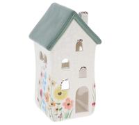 Shudehill Giftware Garden House Tealight Holder - Decorative Ceramic Candle Lantern for Home & Garden in Sage Small with Door