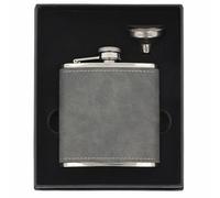 Shudehill Giftware Grey Leather Hip Flask 6oz - Slate Finish - Stylish Stainless Steel Flask with Funnel - Gift for Him (Hip Flask Slate 6oz)