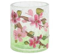 Shudehill Giftware Hand-Painted Cherry Blossom Glass Tealight Holder, Crackle Finish, Decorative Home Accent with Floral Design (Small Height 7.5x Width 6.5x Depth 6.5 cm)
