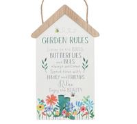 Shudehill Giftware Happy Garden Hanging Plaque Wooden Wall Decoration with Garden Rules Meaningful Quote