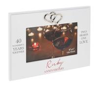 Shudehill Giftware Heartfelt Words Anniversary 6x4 White Hearts Photo Frame - 25th Silver, 40th Ruby, 50th Golden (40th)