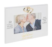Shudehill Giftware Heartfelt Words Anniversary 6x4 White Hearts Photo Frame - 25th Silver, 40th Ruby, 50th Golden (50th)