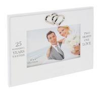 Shudehill Giftware Heartfelt Words Anniversary 6x4 White Hearts Photo Frame - 25th Silver, 40th Ruby, 50th Golden (25th)