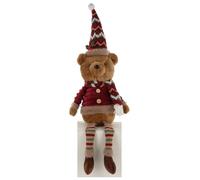 Shudehill Giftware Jolly Holly Dangle Leg Bear, Large, Christmas Decoration, Wine Red