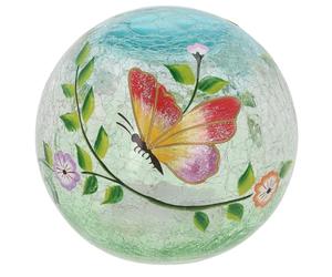 Shudehill Giftware Large Crackle Glass LED Ball - Butterfly Motif with Built-In Lights - Battery-Powered Decorative Accent (Crackle LED Butterfly Ball Large)