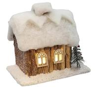 Shudehill Giftware LED Forest Cabin, Rustic Winter Scene Christmas Decoration, Light Up Wooden House with Snow Covered Roof