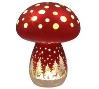 Shudehill Giftware LED Mushroom Night Light, Decorative Christmas Ornament with Winter Forest Scene, White Red, Battery Powered Indoor Holiday Decor (Red Large Height 18x Width 13x Depth 13cm)