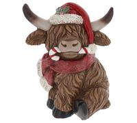 Shudehill Giftware Merry Christmas Extra Large Sitting Highland Cow Ornament Figurine - Christmas Decoration