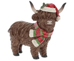 Shudehill Giftware Merry Christmas Standing Highland Cow Ornament Figurine - Christmas Decoration