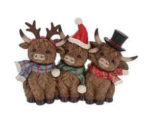 Shudehill Giftware Merry Christmas Trio of Highland Cows Ornament Figurine - Christmas Decoration