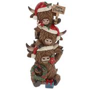 Shudehill Giftware Merry Christmas Trio Totem of Highland Cows Ornament Figurine - Christmas Decoration