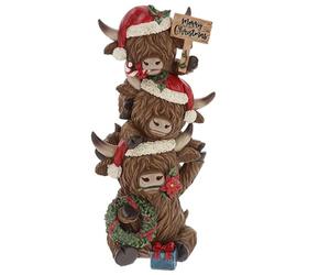 Shudehill Giftware Merry Christmas Trio Totem of Highland Cows Ornament Figurine - Christmas Decoration