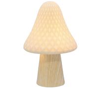 Shudehill Giftware Mushroom Glow Lamp Ornament with Wooden Base and Cream Neutral Top - Tall Large Button Design