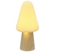 Shudehill Giftware Mushroom Glow Lamp Ornament with Wooden Base and Cream Neutral Top - Tall Small Button Design