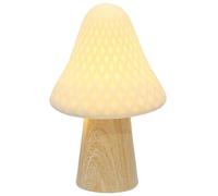 Shudehill Giftware Mushroom Glow Lamp Ornament with Wooden Base and Cream Neutral Top - Toadstool Small