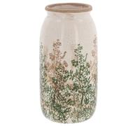 Shudehill Giftware Natural Garden Botanical Ceramic Straight Vase, Crackle Glaze Finish with Green and Brown Floral Design