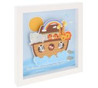 Shudehill Giftware Noah's Ark 3D Shadow Box Frame, Nursery Wall Art Decoration with Rainbow and Animals, Baby Room Decor, Wooden Frame