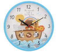 Shudehill Giftware Noah's Ark Wooden Wall Clock, Colourful Nursery Decor with Animal Design, Rainbow Theme, Baby Room Timepiece