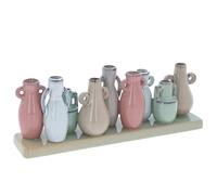 Shudehill Giftware Petite Pottery 9 Stem Urns - Assorted Mini Ceramic Vases with Handles on Base - Pastel Glazed Bud Vase Display for Shelves & Tables