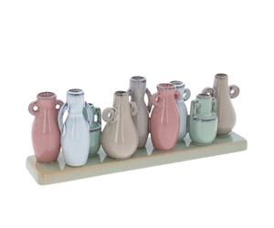 Shudehill Giftware Petite Pottery 9 Stem Urns - Assorted Mini Ceramic Vases with Handles on Base - Pastel Glazed Bud Vase Display for Shelves & Tables