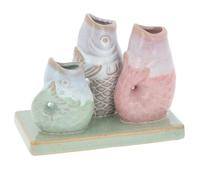 Shudehill Giftware Petite Pottery Fish Bud Vase Set, Ceramic Fish Stem Vases, Decorative Vase Trio
