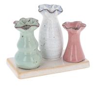 Shudehill Giftware Petite Pottery Frilly Bud Vase Set, Ceramic Stem Vase Trio, Decorative Vase Set