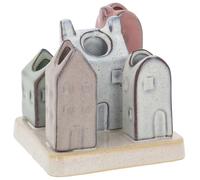 Shudehill Giftware Petite Pottery House Bud Vase Set, Ceramic Village Stem Vase, Decorative Display
