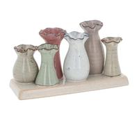 Shudehill Giftware Petite Pottery Pastel Tones Mini Collection of Vases - Great for Single Flowers, Dried Arrangements and More (6 Stem Frilly Vase)