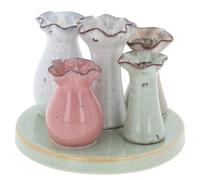 Shudehill Giftware Petite Pottery Pastel Tones Mini Collection of Vases - Great for Single Flowers, Dried Arrangements and More (5 Stem Frilly Vase)