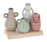 Shudehill Giftware Petite Pottery Pastel Tones Mini Collection of Vases - Great for Single Flowers, Dried Arrangements and More (4 Stem Urns)