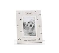 Shudehill Giftware Portrait 4x6 White Photo Frame - Cute Pawprints Design - Best Dog Ever - Rustic Wood Finish