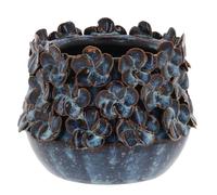Shudehill Giftware Pretty Petals Small Ceramic Planter, Blue Floral Textured Design, Decorative Plant Pot