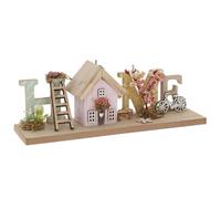Shudehill Giftware Pretty Spring Folk Art Home Decoration Plaque/Sign - Wooden Effect with Pink Flowers, Bike and Pastel Pink House