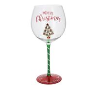 Shudehill Giftware Red Christmas Bling Wine Glass, Tree, Reindeer, Gift and More Xmas Designs to Choose (Tree)