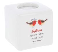 Shudehill Giftware Robins Appear Tealight Holder Forget Me Not Collection Ceramic 80 x 80 x 80mm