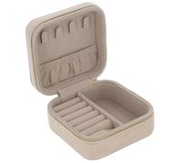 Shudehill Giftware Rox Box Jewellery Box - Rings, Earrings, Bracelet and Necklace Storage in Oyster Beige/Cream - Square with Zip Around Closure and Gold Heart
