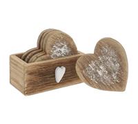 Shudehill Giftware Rustic Wooden Heart Coaster Set, 6 Pieces with Holder - White Wooden Love heart and distressed rustic Wood effect
