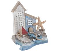 Shudehill Giftware Sandy Bay Standing Beach House Ornament Decoration - Beach Rustic Themed Design with Lighthouse, Anchor, Log House and More (Two Houses Medium)