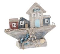 Shudehill Giftware Sandy Bay Standing Beach House Ornament Decoration - Beach Rustic Themed Design with Lighthouse, Anchor, Log House and More (Boat Street)
