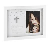 Shudehill Giftware Sentiment Sparkle Christening 6x4 White Photo Frame - Christening Blessed With Love and Happiness Themed Gift Idea