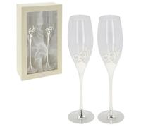 Shudehill Giftware Silver Plated Champagne Flutes, Glass with Decorative Numbers, 2-Piece Gift Set, Box, Wedding Anniversary Keepsake (25th Anniversary Pair)