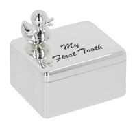 Shudehill Giftware Silver Plated Duck First Curl/Tooth Box - Cute Little Storage Box for Baby Tooth or Curl - Sentimental Gift (First Tooth)