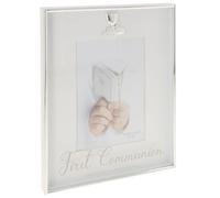 Shudehill Giftware Silver Script Frame - 1st Communion 4x6 Photo Keepsake with Chalice Design & Blessing Message - Religious Gift for Boys & Girls